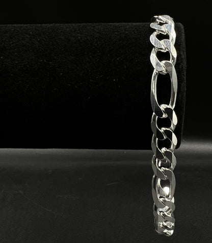 9” 925 Solid Sterling Silver Diamond Cut Figaro Bracelet 25.07g | 9.2mm | Italy