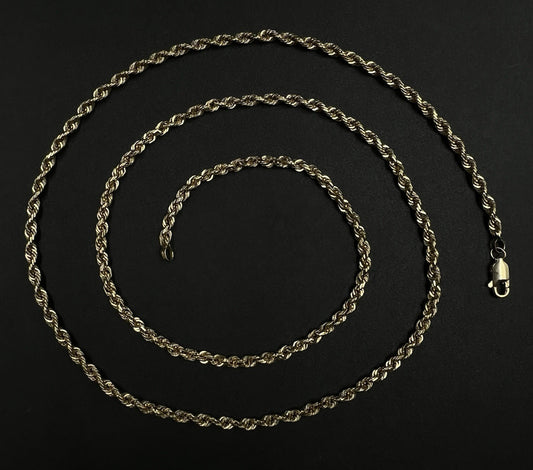 24.25” 14K Semi-Solid Yellow Gold Diamond Cut Rope Chain 12.76g | 2.8MM Bolivia