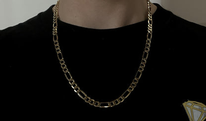 22.5” 10K Semi-Solid Yellow Gold Diamond Cut Figaro Chain | 15.26g | 6.8MM Italy