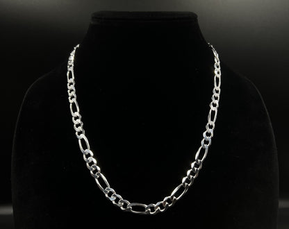 20” 925 Solid Sterling Silver Diamond Cut Figaro Chain 32.1g | 7.4MM | Italy |