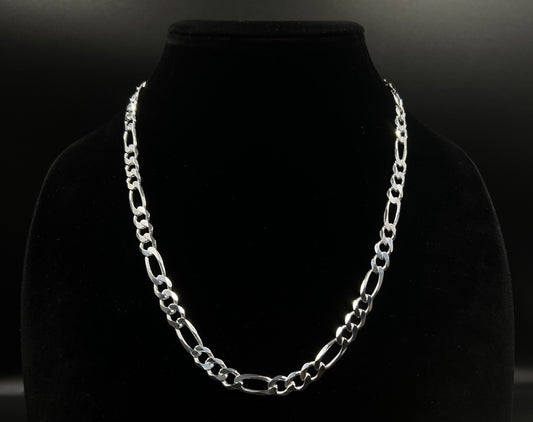 20” 925 Solid Sterling Silver Diamond Cut Figaro Chain 32.1g | 7.4MM | Italy |