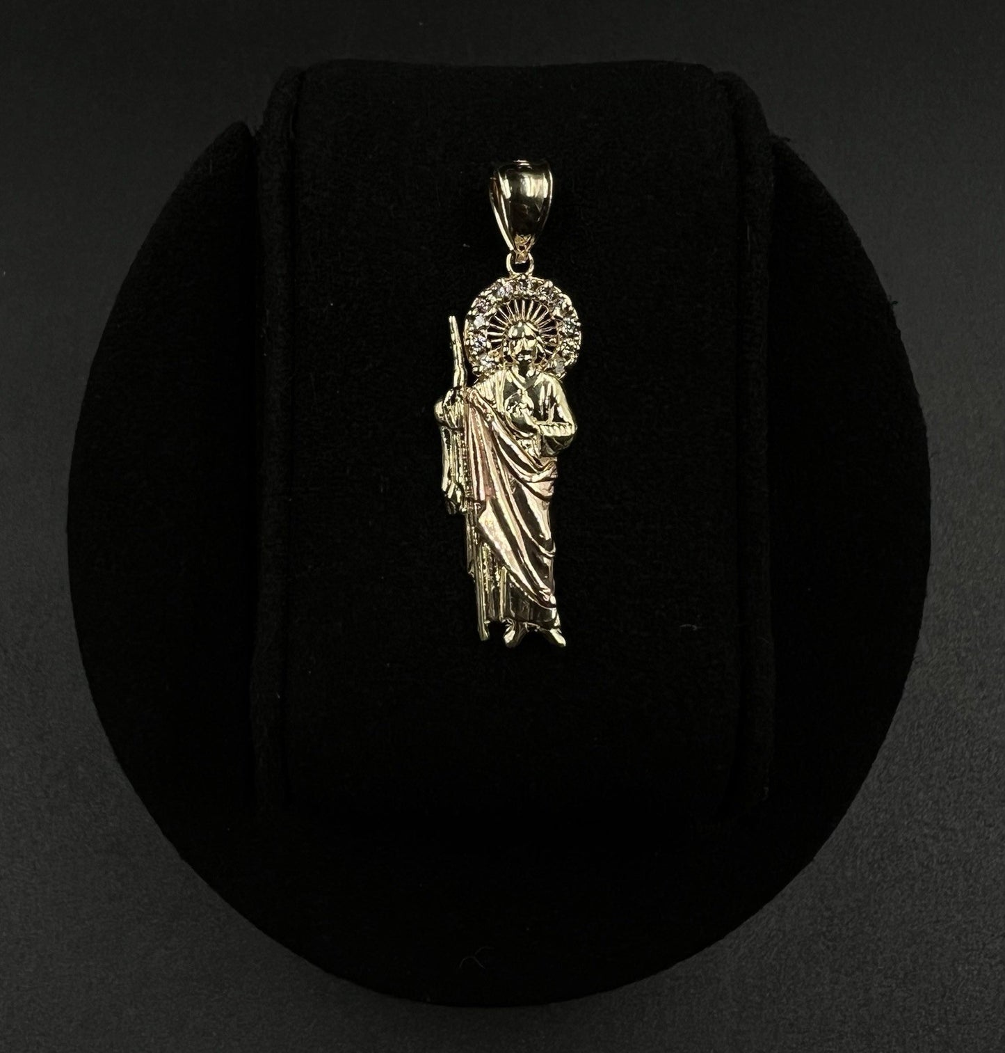.46” x 1.28” 14K Semi-Solid Two-Tone Gold Saint Jude Pendant 2.65g | CZ Stones |
