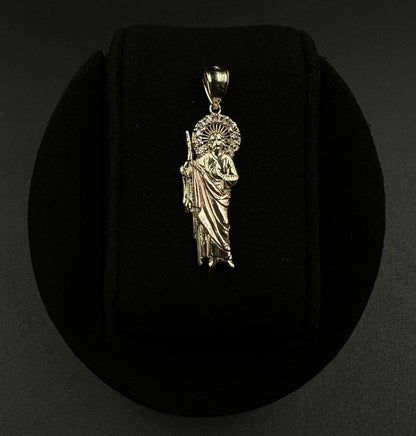 .46” x 1.28” 14K Semi-Solid Two-Tone Gold Saint Jude Pendant 2.65g | CZ Stones |