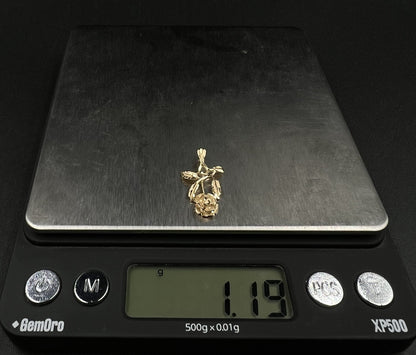.5” x .87” 14K Solid Yellow Gold Diamond Cut Rose Pendant 1.17g | 2 x 3.5mm Bail