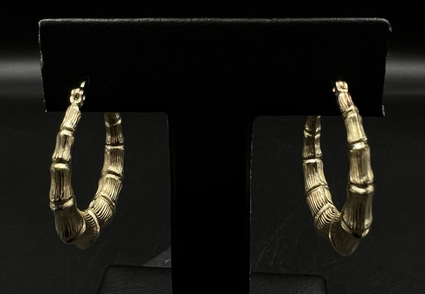 1.1” 10K Hollow Yellow Gold Bamboo Hoop Earrings | 3g | 5MM Thick |