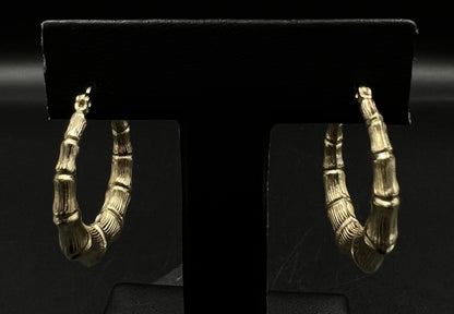 1.1” 10K Hollow Yellow Gold Bamboo Hoop Earrings | 3g | 5MM Thick |