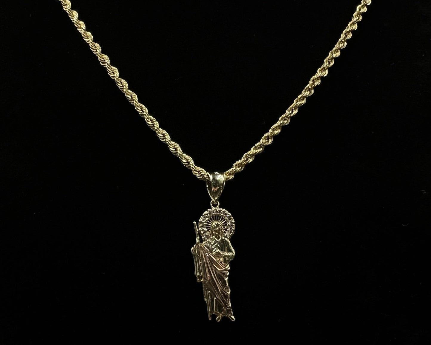 .46” x 1.28” 14K Semi-Solid Two-Tone Gold Saint Jude Pendant 2.65g | CZ Stones |