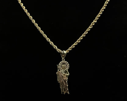 .46” x 1.28” 14K Semi-Solid Two-Tone Gold Saint Jude Pendant 2.65g | CZ Stones |