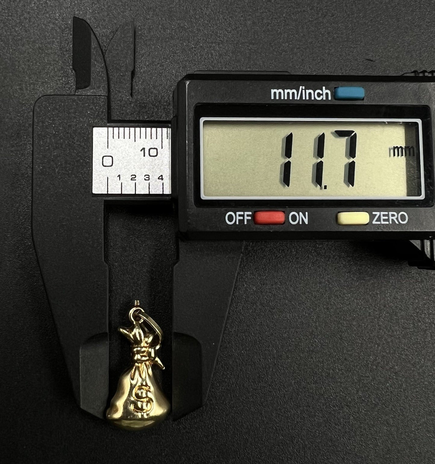 .46” x 1.05” 14K Hollow Yellow Gold Money Bag Pendant | 1.48g | 3.2 x 5.5mm Bail
