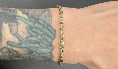 8.5” 14K Solid Yellow Gold Diamond Cut Rope Bracelet | 9.2g | 3.7MM | Lobster |