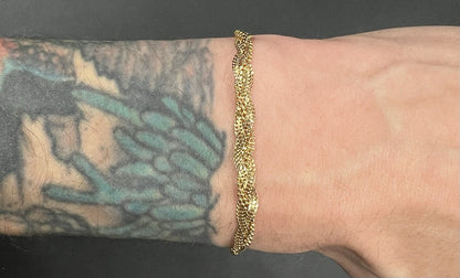 7.25” 14K Hollow Yellow Gold Diamond Cut Braided Curb + Bead Bracelet 4.31g 5MM