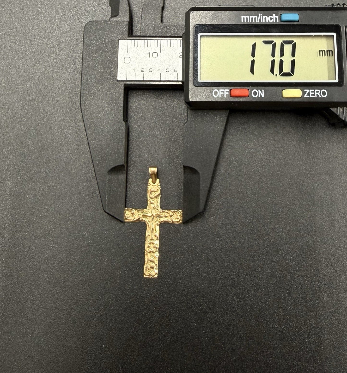 .67 x 1.22” 14k Semi Solid Yellow Gold Diamond Cut Fancy Cross .91g | 2.3mm Bail
