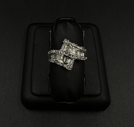 14K Solid White Gold Natural Diamond Baguette Round Cluster Ring Size 7.25 5.87g