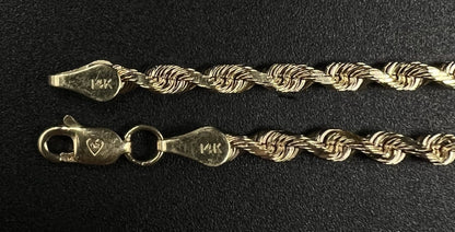 8” 14K Semi-Solid Yellow Gold Diamond Cut Rope Bracelet | 6.24g | 3.5MM | OR |