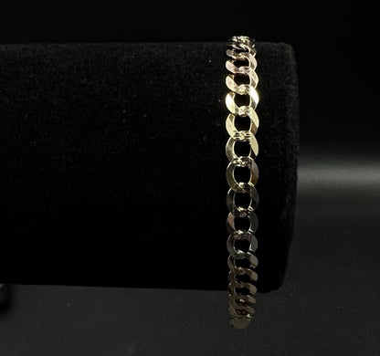7.25” 14K Semi-Solid Tri-Tone Gold Diamond Cut Curb Bracelet | 6.36g | 5.6MM |
