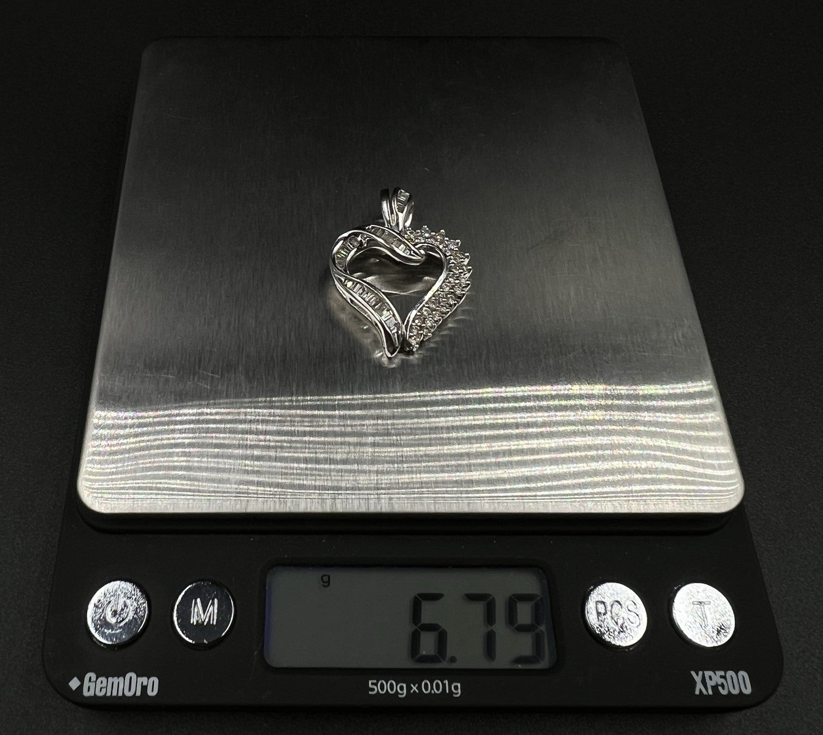 .93” x 1.23” 14K Semi-Solid White Gold Natural Diamond Heart Pendant 6.77g | 4MM