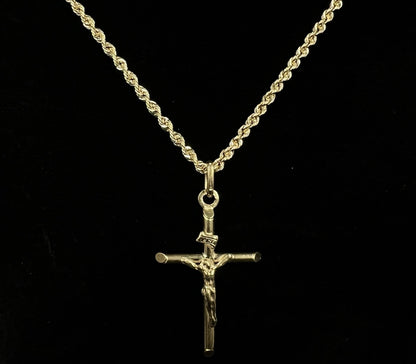 .8” x 1.5” 14K Hollow Yellow Gold Crucifix Pendant 1.71g 2.6 x 5.6mm Bail Italy