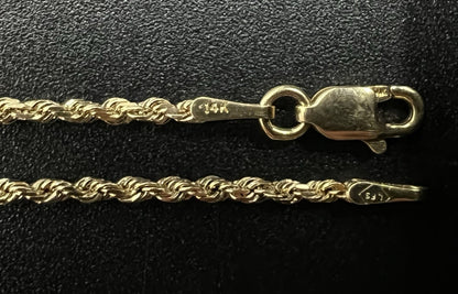 18” 14K Semi-Solid Yellow Gold Diamond Cut Rope Chain | 4.21g | 1.7MM | Lobster