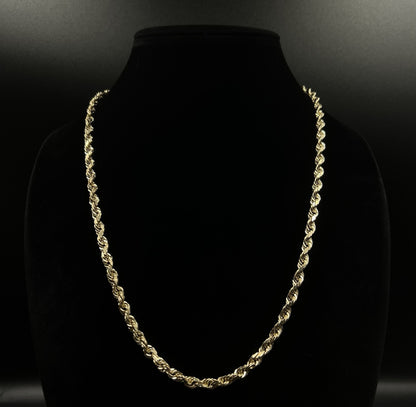 24” 10K Solid Yellow Gold Diamond Cut Rope Chain | 48.93g | 5.5mm | Lobster |