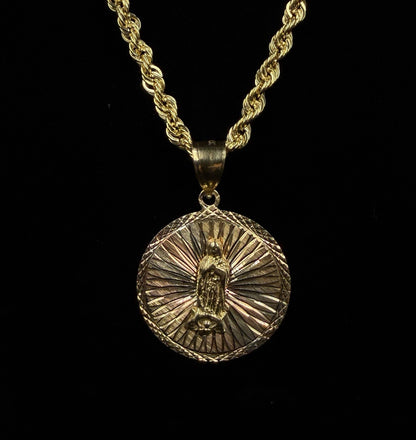 1.18” 14K Solid Tri-Tone Gold Virgin Mary Medallion Pendant | 6.91g | 6.8mm Bail