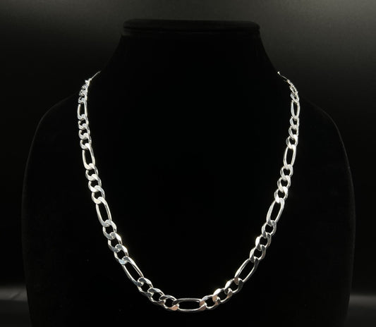 22” 925 Solid Sterling Silver Diamond Cut Figaro Chain | 44.85g | 8MM | Italy |