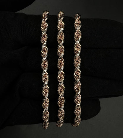 22” 14K Solid Rose Gold Two-Tone Diamond Cut Rope Chain 44.22g | 4.5mm | Lobster