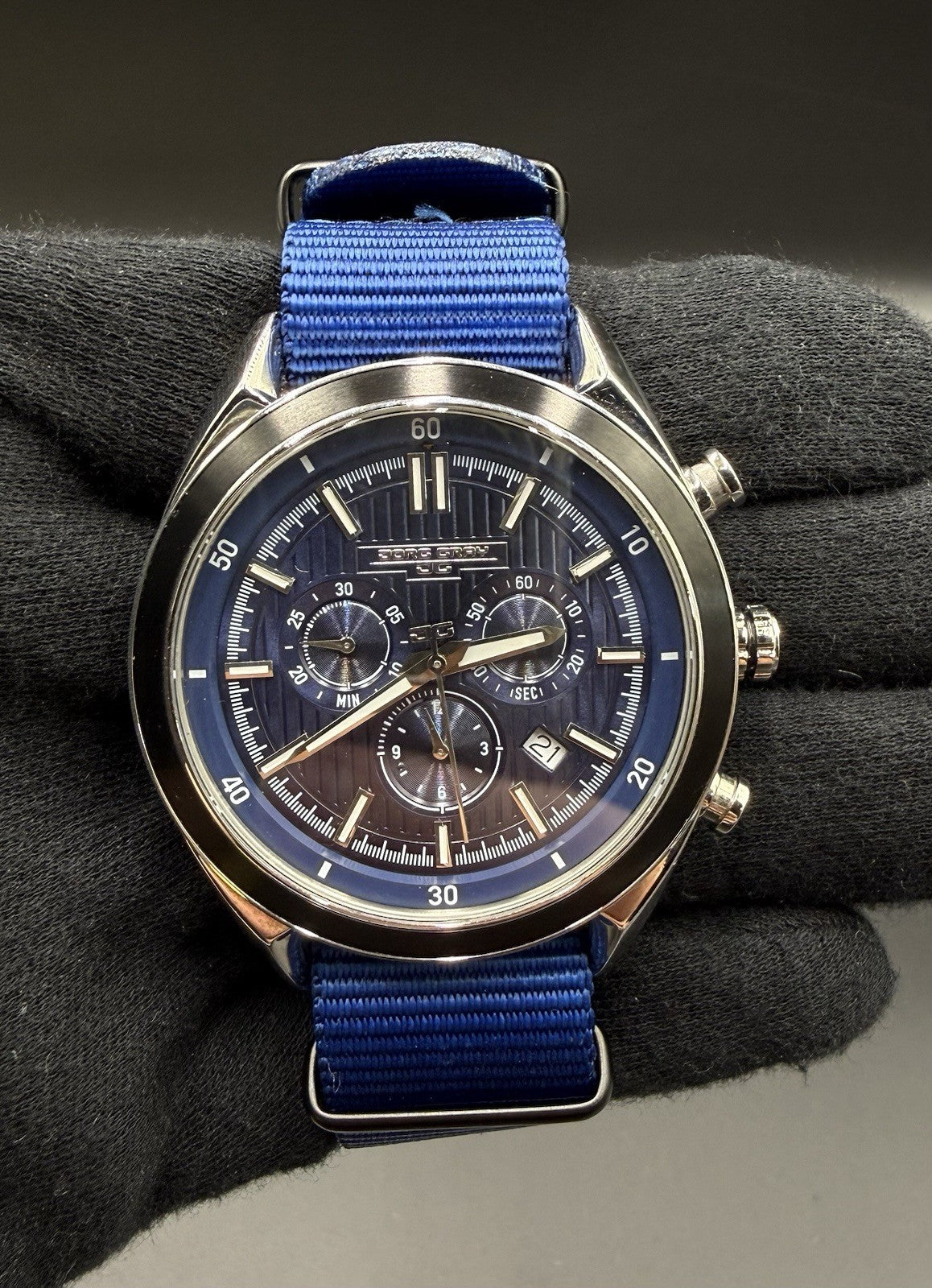 Jorg Gray 47MM Men's Chronograph Watch - Blue Dial - Swiss Ronda - JG6900 - 100M