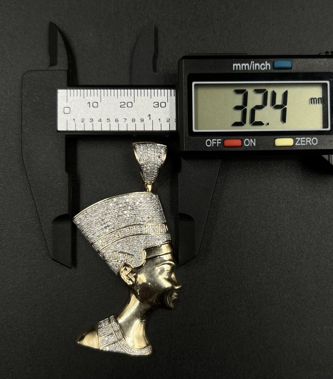 1.28” x 2.52” 10K Semi-Solid Gold Natural Diamond Nefertiti Pendant ~1.5ct 14.5g