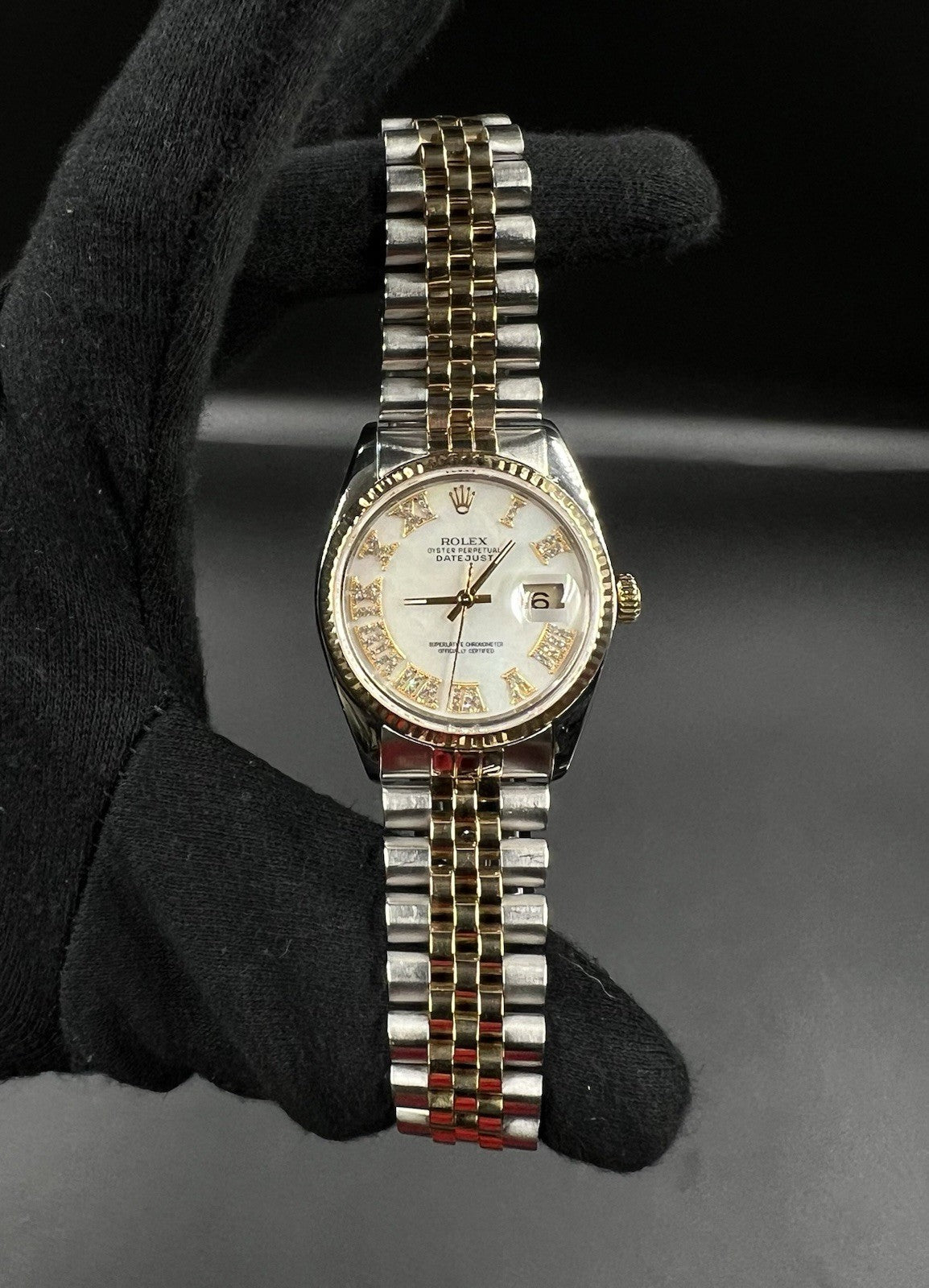 Rolex Datejust 16013 36mm Two Tone Jubilee MOP Diamond Roman Dial Quickset Watch