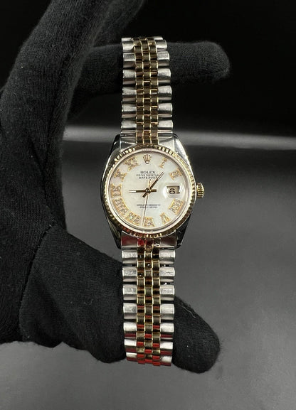 Rolex Datejust 16013 36mm Two Tone Jubilee MOP Diamond Roman Dial Quickset Watch