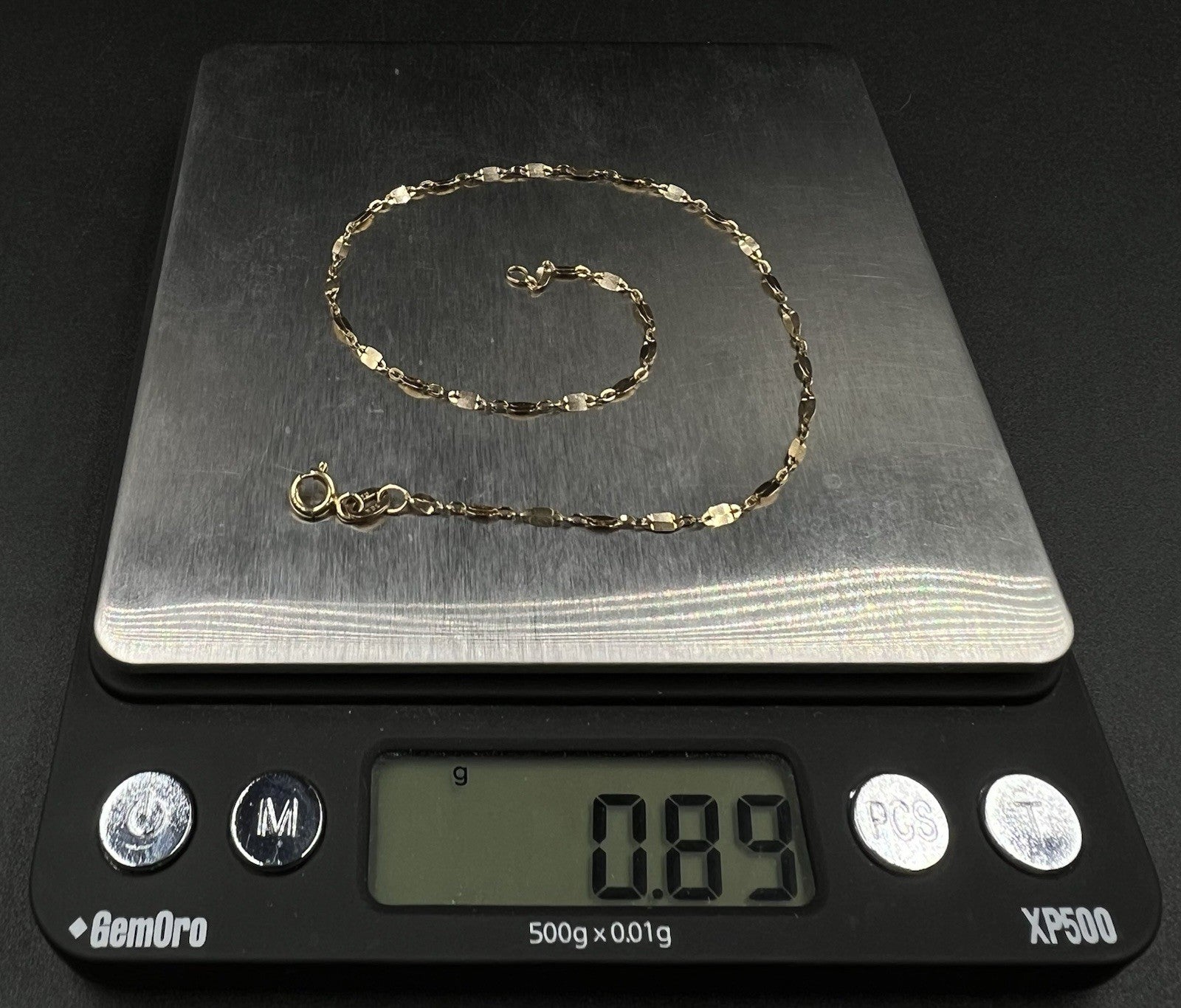 9.75” 10K Hollow Yellow Gold Fancy Link Anklet | .89g | 1.9MM | Italy | Lobster