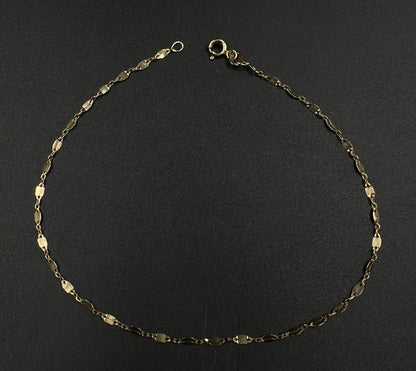 9.75” 10K Hollow Yellow Gold Fancy Link Anklet | .89g | 1.9MM | Italy | Lobster