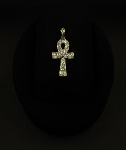 .6” x 1.4” 10k Semi Solid Yellow Gold Natural Diamond Ankh Pendant | 3.34g |