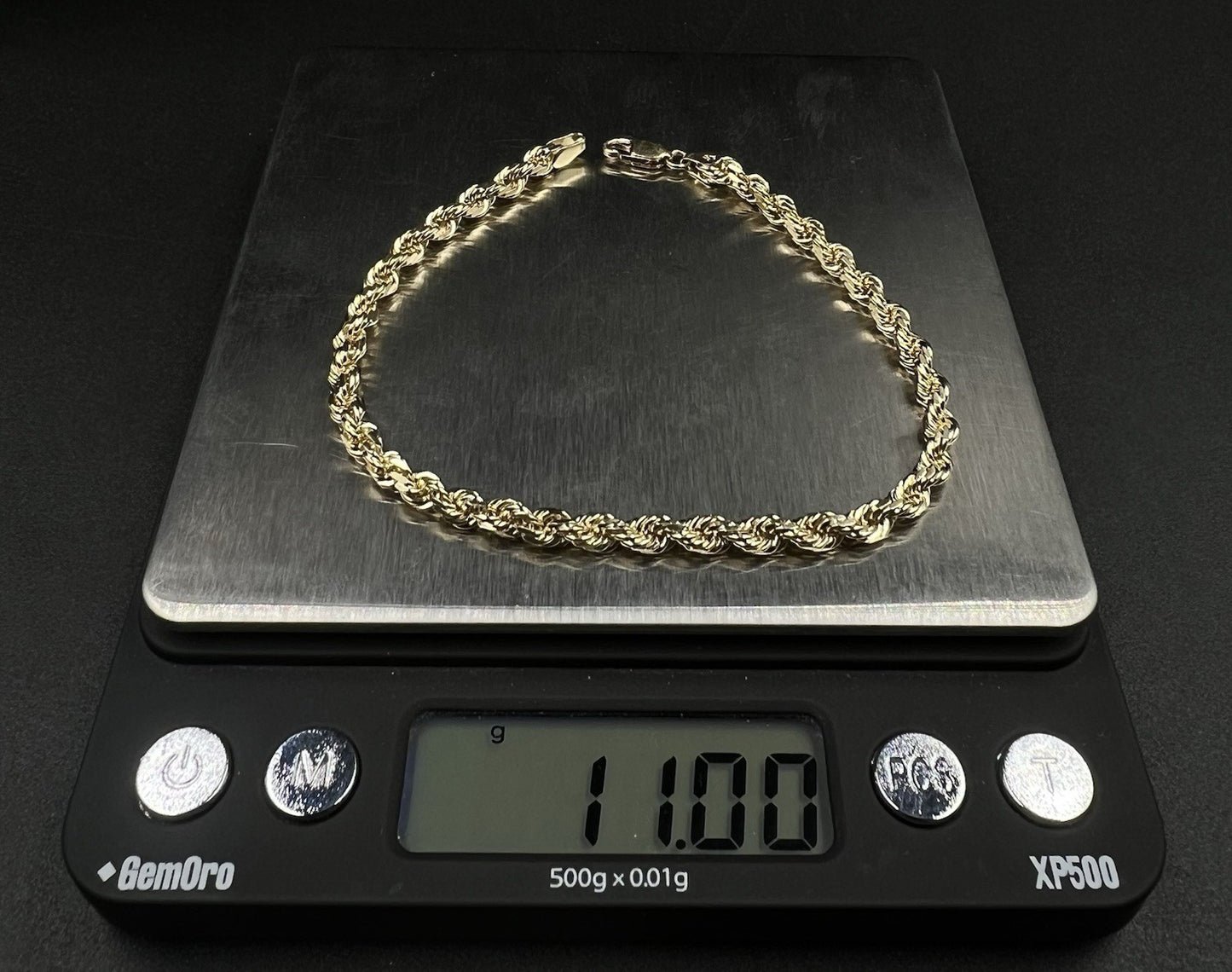 8” 10K Semi-Solid Yellow Gold Diamond Cut Rope Bracelet | 11g | 4.2MM | Lobster