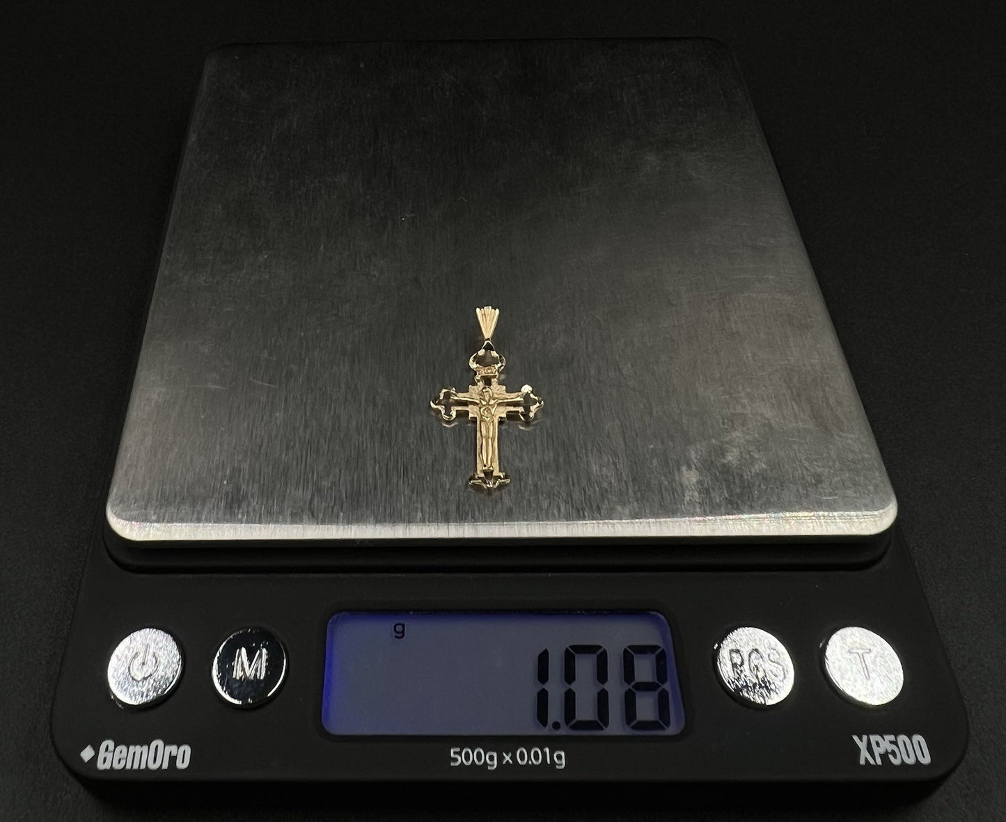 .6” x 1.05” 14K Solid Yellow Gold Diamond Cut Crucifix Pendant 1.08g 2.8mm Bail
