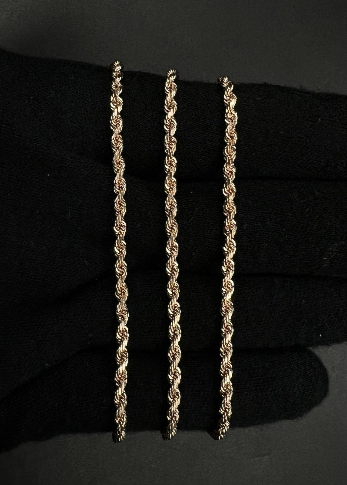 22” 10K Semi-Solid Rose Gold Diamond Cut Rope Chain | 13.66g | 2.8MM | Lobster |