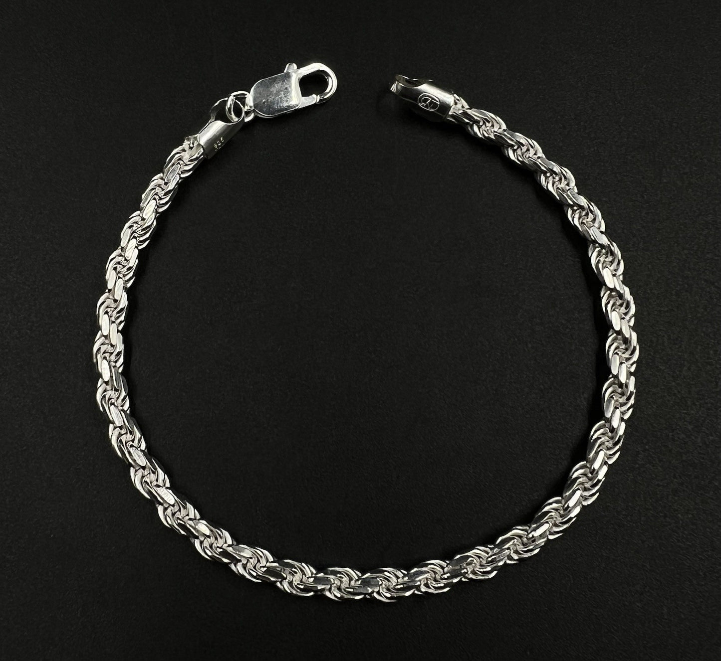 9” 925 Solid Sterling Silver Diamond Cut Rope Bracelet | 17.15g | 4.8mm | Italy