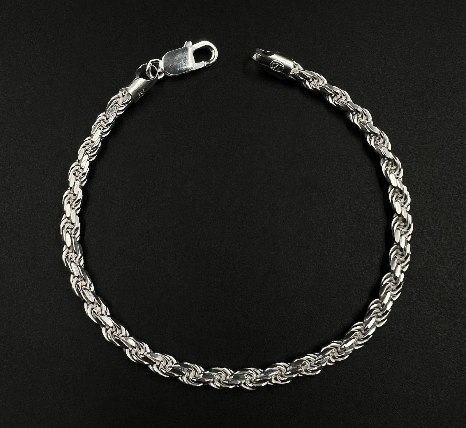 9” 925 Solid Sterling Silver Diamond Cut Rope Bracelet | 17.15g | 4.8mm | Italy