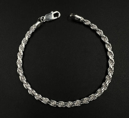 9” 925 Solid Sterling Silver Diamond Cut Rope Bracelet | 17.15g | 4.8mm | Italy
