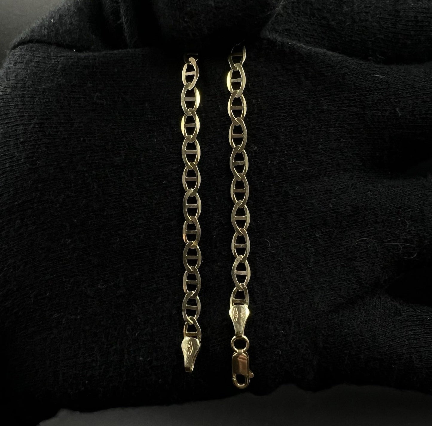 9” 10K Semi-Solid Yellow Gold Diamond Cut Anchor/Mariner Bracelet 3.66g | 4.2mm