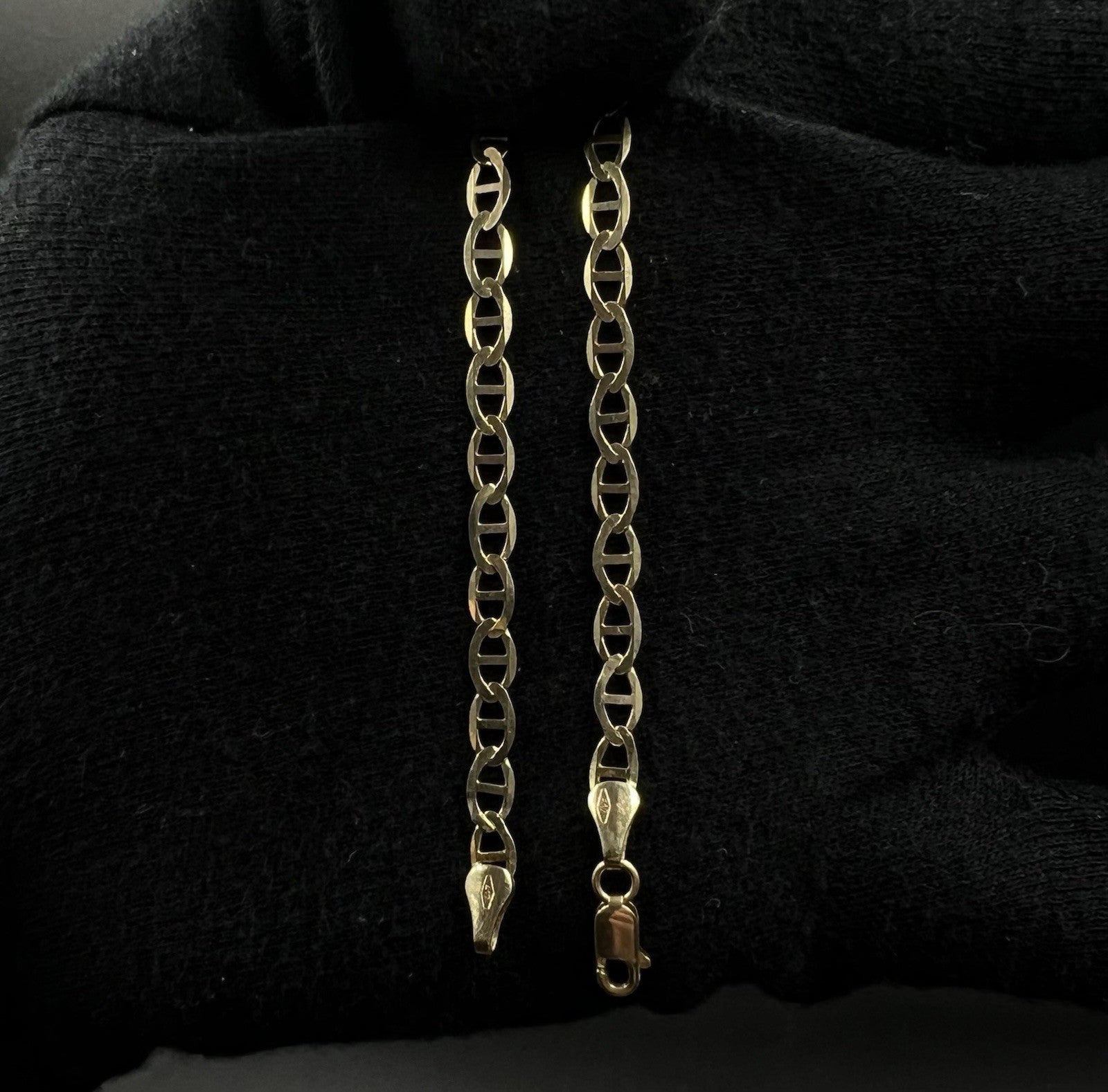 9” 10K Semi-Solid Yellow Gold Diamond Cut Anchor/Mariner Bracelet 3.66g | 4.2mm