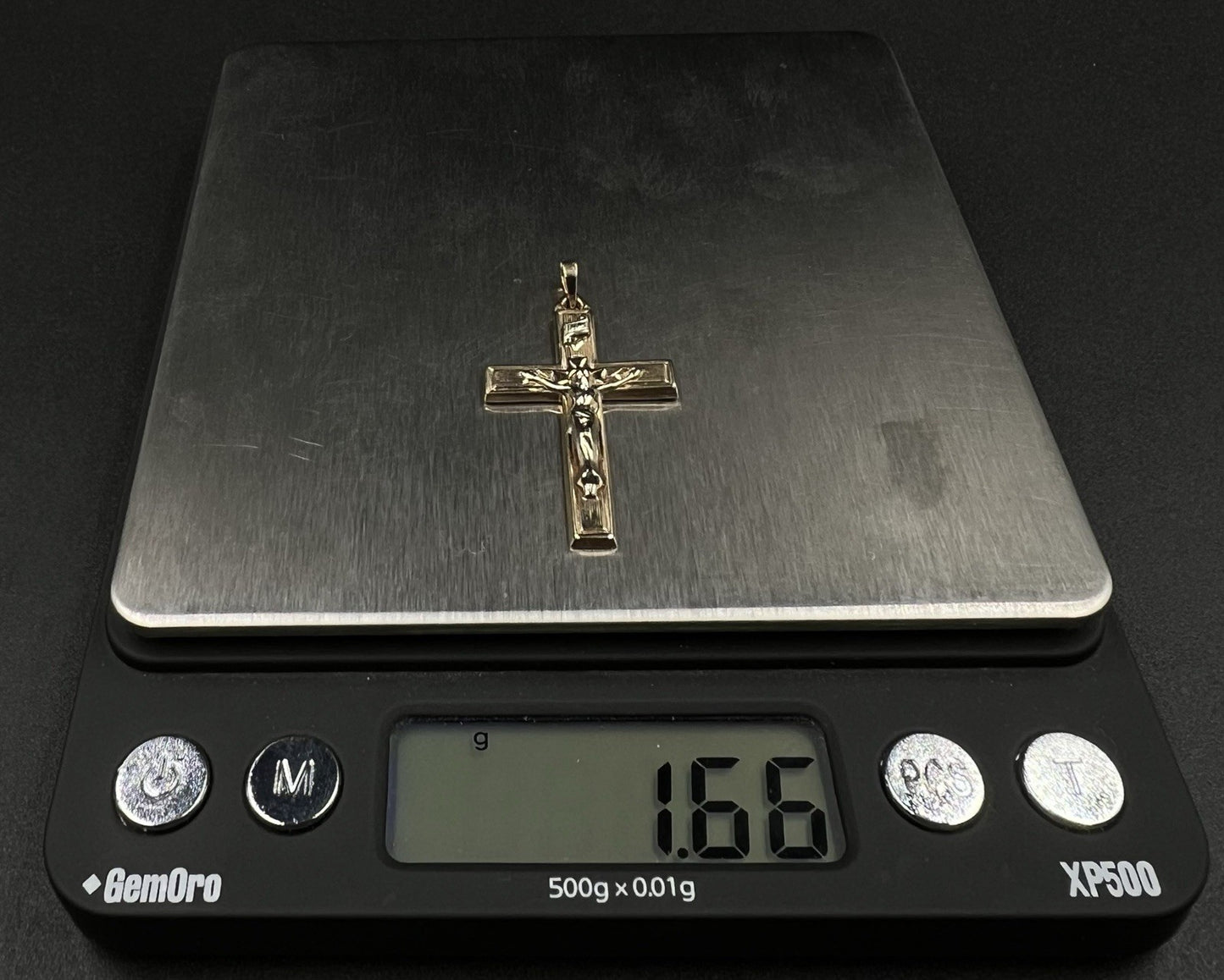 .85” x 1.4” 14K Hollow Two-Tone Gold Crucifix Pendant | 1.66g | 2.5MM Bail |