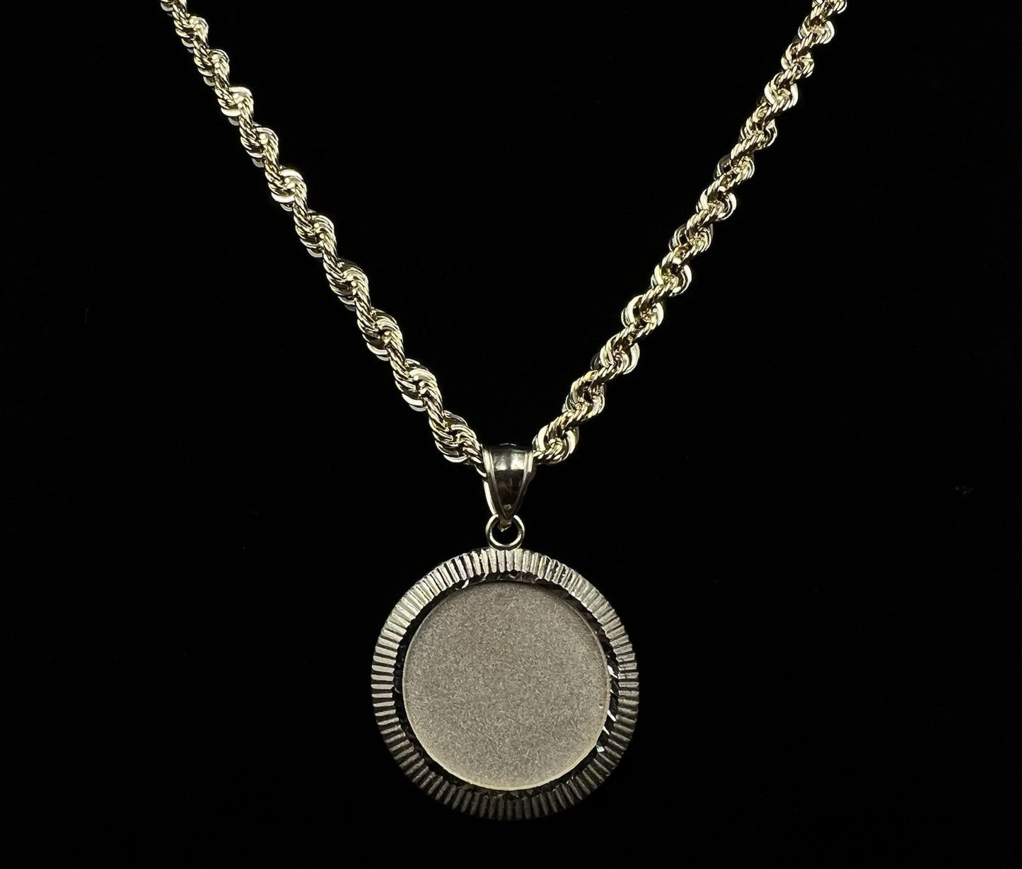 1.1” 10K Semi-Solid Yellow Gold Diamond Cut Rolex Bezel Picture Pendant | 4.23g