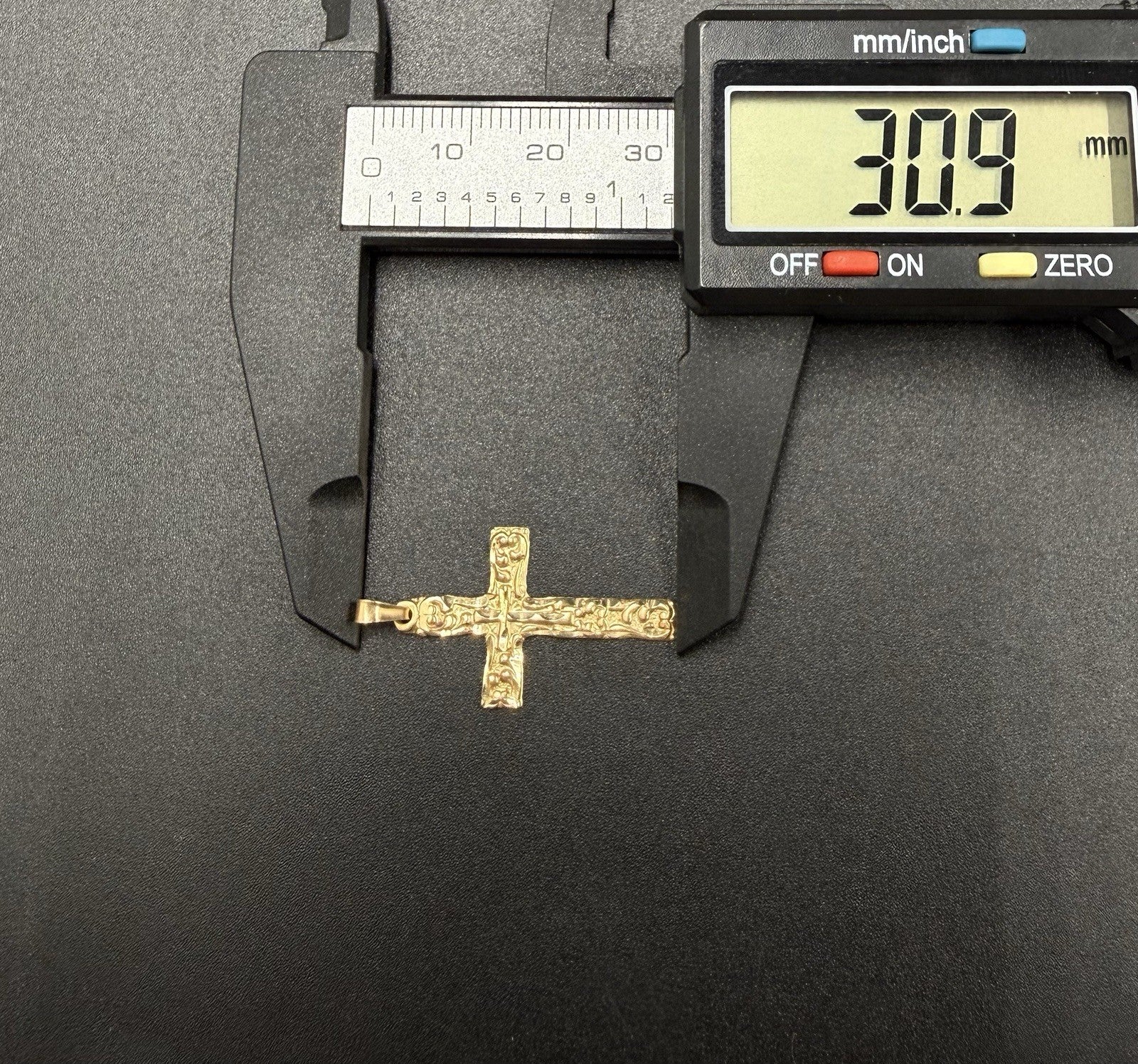 .67 x 1.22” 14k Semi Solid Yellow Gold Diamond Cut Fancy Cross .91g | 2.3mm Bail
