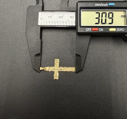 .67 x 1.22” 14k Semi Solid Yellow Gold Diamond Cut Fancy Cross .91g | 2.3mm Bail