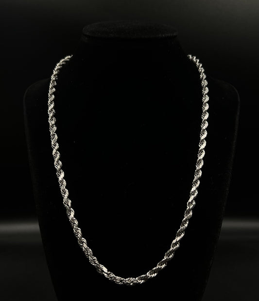 20.25” 10K Hollow White Gold Diamond Cut Rope Chain | 8.35g | 5mm | Lobster |