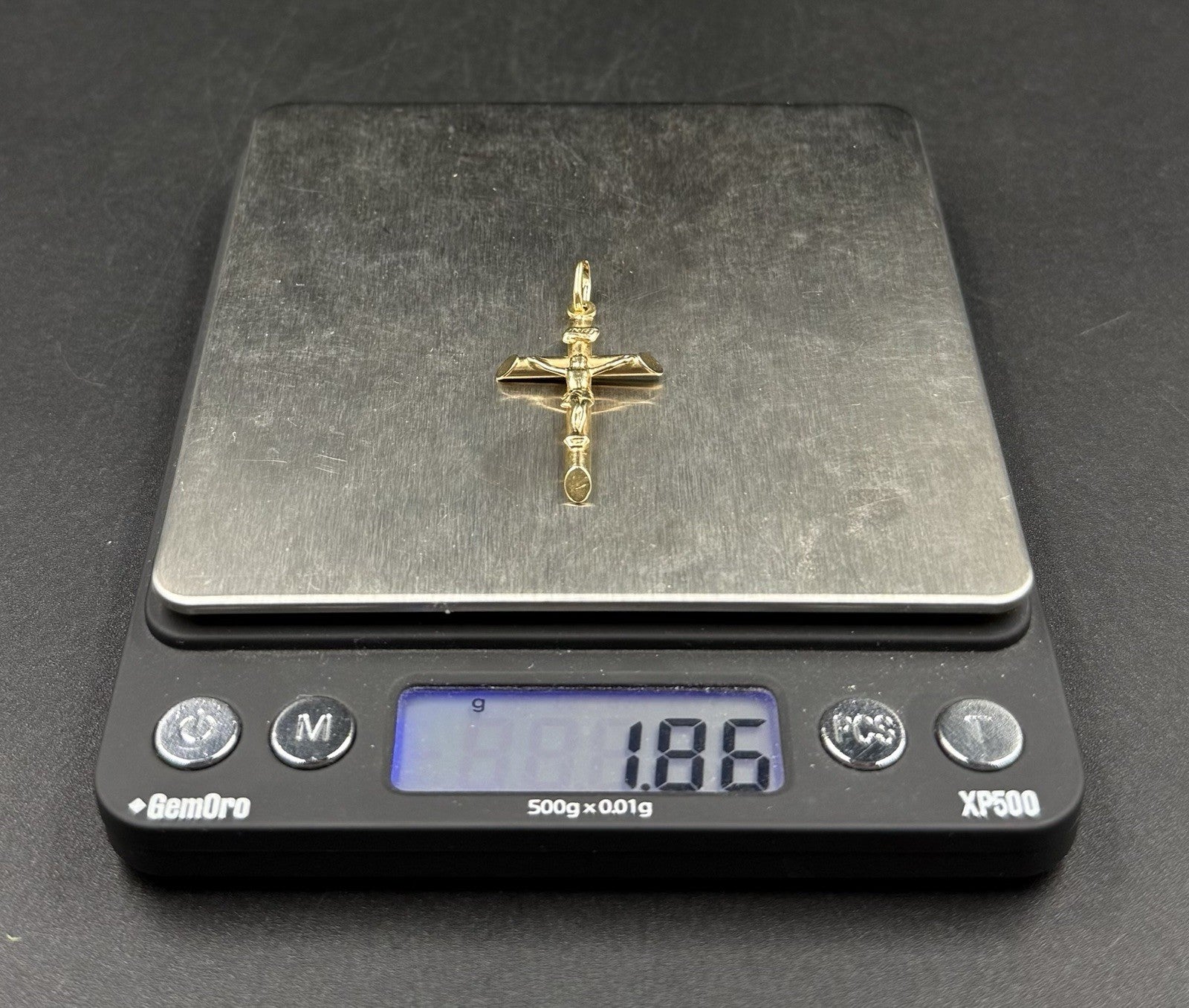 .83” x 1.6” 14k Hollow Yellow Gold Crucifix Pendant | 1.86g | 3.2mm x 6mm Bail