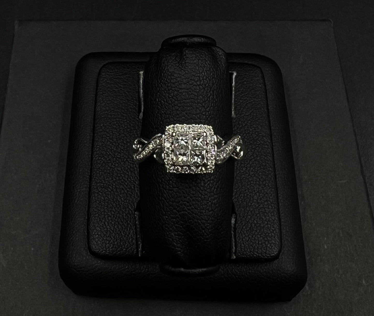 14K Solid White Gold Square Halo Natural Diamond Ring | Size 8 | ~1 ct | 5.76g |