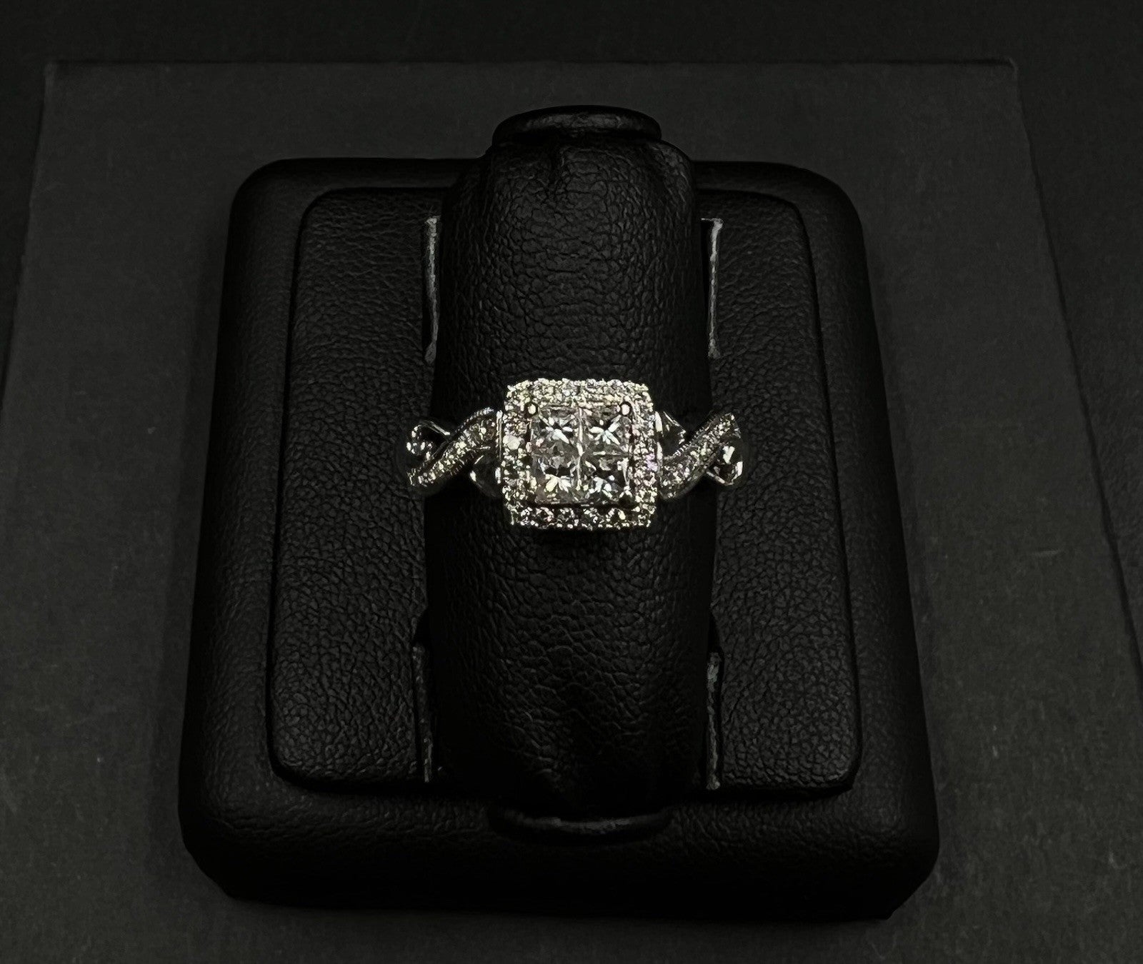 14K Solid White Gold Square Halo Natural Diamond Ring | Size 8 | ~1 ct | 5.76g |