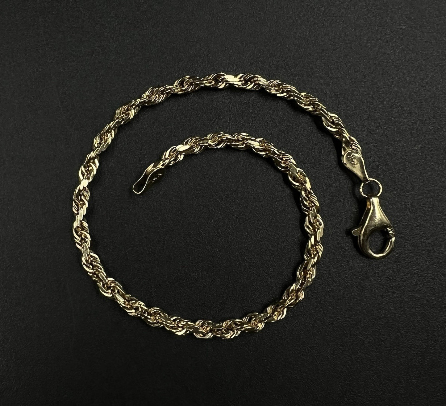 8.5” 14K Solid Yellow Gold Diamond Cut Rope Bracelet | 9.2g | 3.7MM | Lobster |